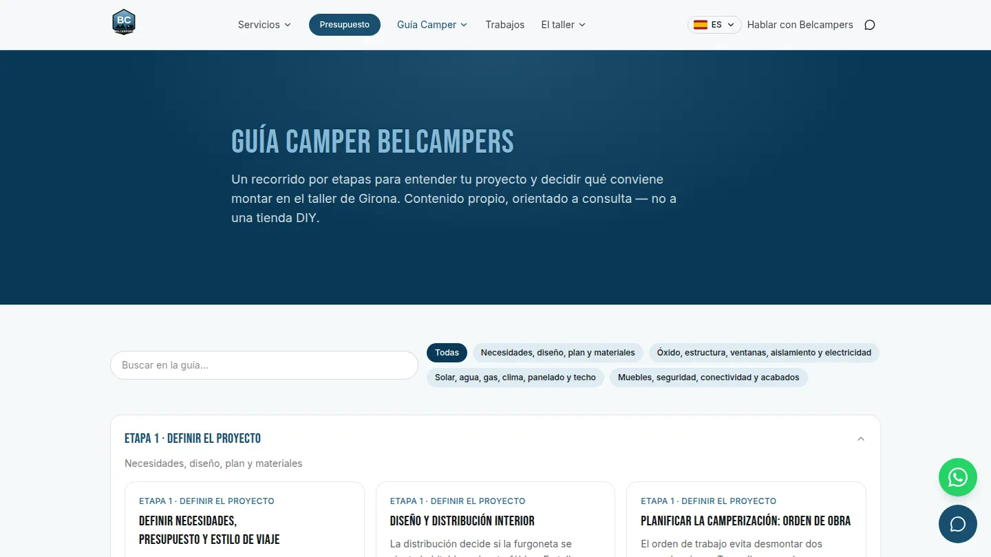 Web del taller Belcampers — guia escritorio