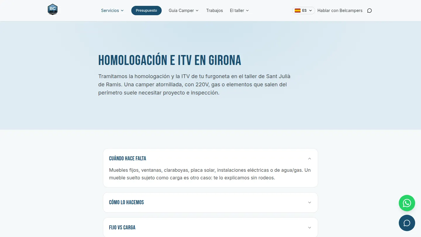 Web del taller Belcampers — homologacion escritorio