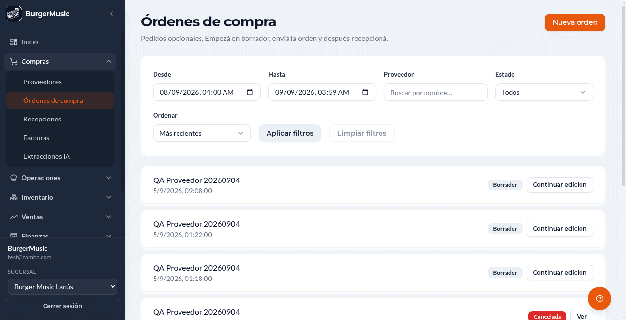 BurgerMusic — suite de gestión gastronómica