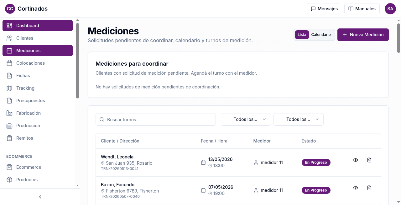 Cortinados Confort — plataforma de gestión
