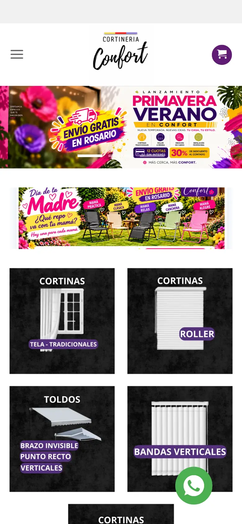 Tienda online de Cortinería Confort — inicio movil