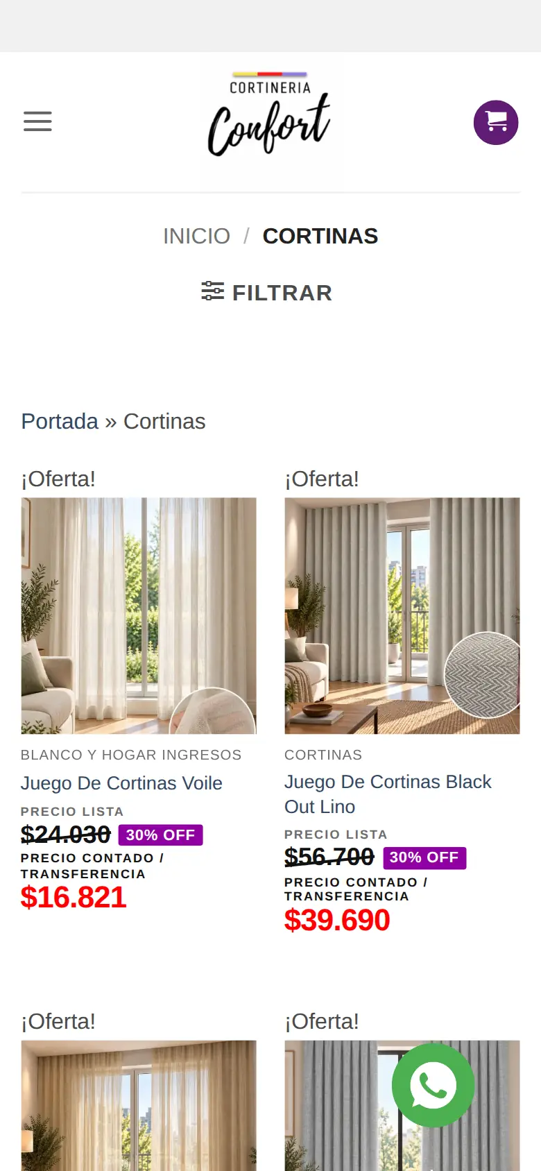 Tienda online de Cortinería Confort — categoria movil